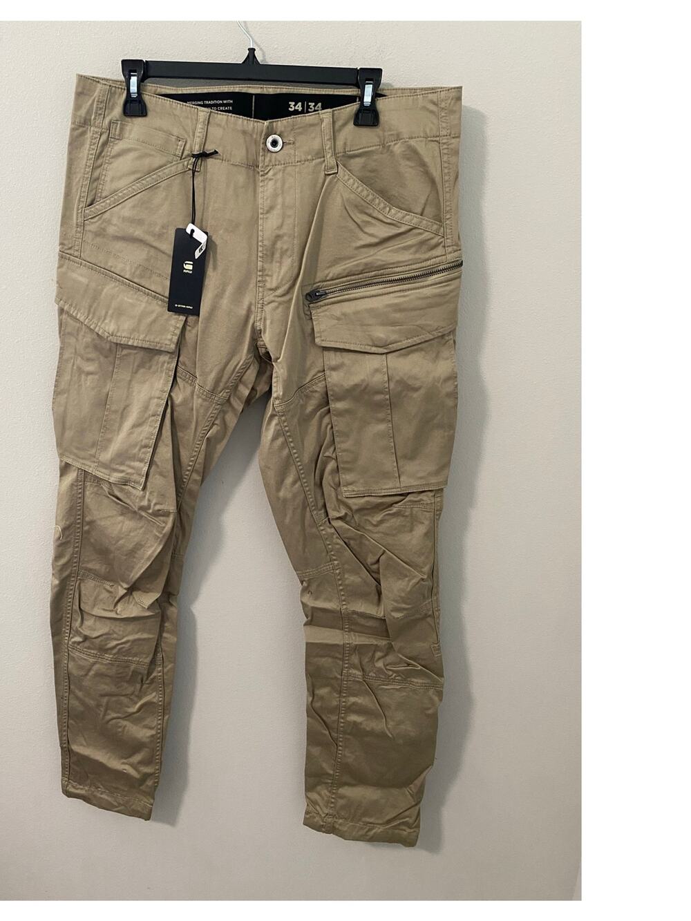 G-Star RAW Rovic Zip 3D Regular Tapered Cargo Pants, Dune, Tan 34x34 NWT